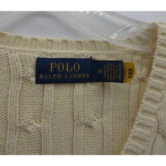 Ralph Lauren Polo Sweater Medium Cream Pullover Cable Knit Pony - Picture 9 of 11